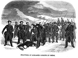 Prisoners and gendarmes on the road to Siberia, 1845 Prisoners and gendarms on the road to Siberia (Geoffroy, 1845).JPG