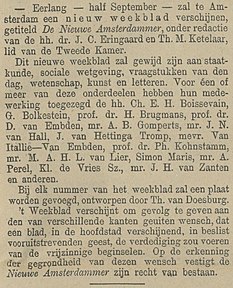 Provinciale Overijsselsche en Zwolsche Courant vol 1910 no 186 Eerlang – half September – zal te Amsterdam een nieuw weekblad verschijnen, getiteld De Nieuwe Amsterdammer.jpg