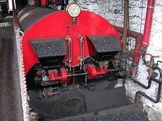 One of the pair of Tinker, Shenton & Co boilers at Queen Street Mill Queen Street Mill - Boiler House - geograph.org.uk - 528569.jpg