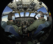 Military aviation training in a Royal Air Force Nimrod aircraft RAF Pilot Training in Cockpit of Nimrod Aircraft MOD 45152088.jpg