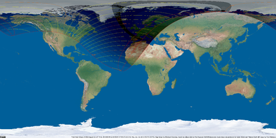 Weltkarte der Sonnenfinsternis vom 12. August 2026