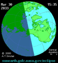 Vorschaubild für Sonnenfinsternis vom 30. März 2033