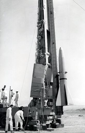 A SIP rocket on San Nicolas Island in August 1961, prior to the first launch SIP rocket.jpg