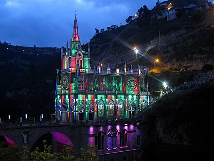 Santuario de las Lajas by night