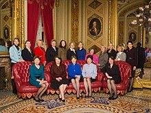 By the 111th United States Congress (2009-2011), the number of female senators had increased to 17, including 4 Republicans and 13 Democrats Senate women March 2009.jpg