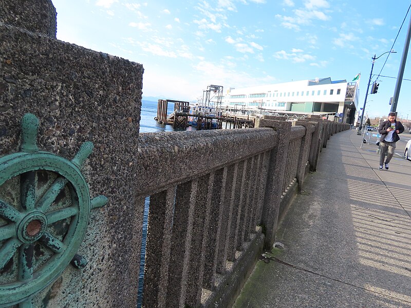 File:Ship Steering Wheel Brass Emblems Along the downtown Seattle Waterfront.jpg