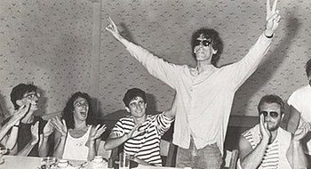 Por su destacada discografía, Calamaro (3.º) está considerado como una de las figuras más destacadas del rock argentino, junto a emblemas como Charly García, Fito Páez, Luis Alberto Spinetta y León Gieco. Foto de 1984.