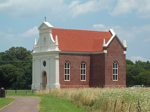 St. Mary's City Historic District: Reconstructed 1667 Catholic Church, built on site of the original Jesuit mission church in the St. Mary's City colo