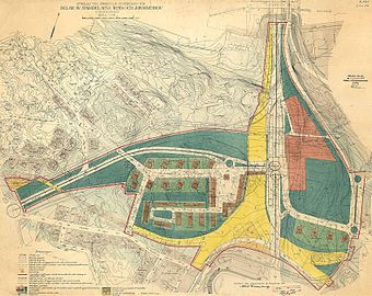 Den med gul färg inlagda sträckningen för Årstabanan på stadsplan Pl 2353 (vänster) och Pl 2868 (höger) för del av Årsta, 1939 respektive 1944.