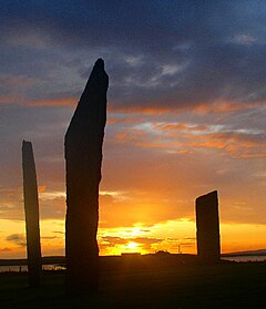 Solnedgång vid Stones of Stenness