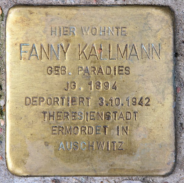 File:Stolperstein Geisbergstr 41 (Schöb) Fanny Kallmann.jpg