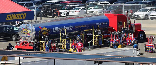 Sunoco UltraTech race fuel tanker truck at Auto Club Speedway.