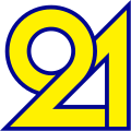 Logo of Télé 21 from 21 March 1988 to 20 March 1993 and from 28 March 1994 to 1995