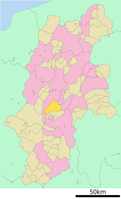 Tatsuno okulunun Nagano Prefecture şehrindeki konumu