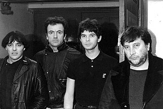 Dave Greenfield (far left) with the Stranglers in 1985 TheStranglers-London-1985.jpg