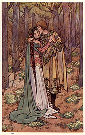 The Knight of the Ill-Shapen Coat Chooses His Bride, Helen Stratton's 1910 illustration for King Arthur and His Knights (a modern edition of Malory's Le Morte d'Arthur) The Knight of the Ill-Shapen Coat Chooses His Bride.jpg