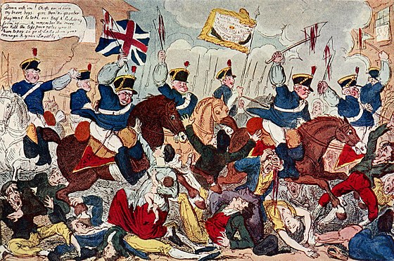Caricature by George Cruikshank depicting the charge upon the rally