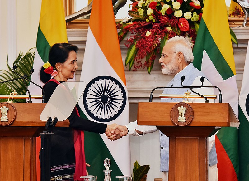 File:The Prime Minister, Shri Narendra Modi and the State Counsellor of Myanmar, Ms. Aung San Suu Kyi at the Joint Press Statement, at Hyderabad House, in New Delhi on October 19, 2016 (3).jpg