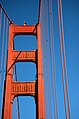 English: South tower and cables of the Golden Gate Bridge seen from the bridge northbound, in San Francisco, California