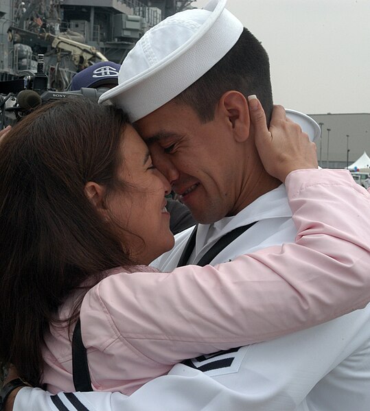 File:US Navy 040603-N-4304S-039 Hospital Corpsman 1st Class Mario Martin, embraces his fiancée after a successful marriage proposal.jpg