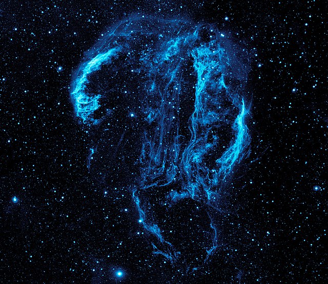 This GALEX image of the Cygnus Loop nebula could not have been taken from the surface of the Earth because the ozone layer blocks the ultra-violet rad