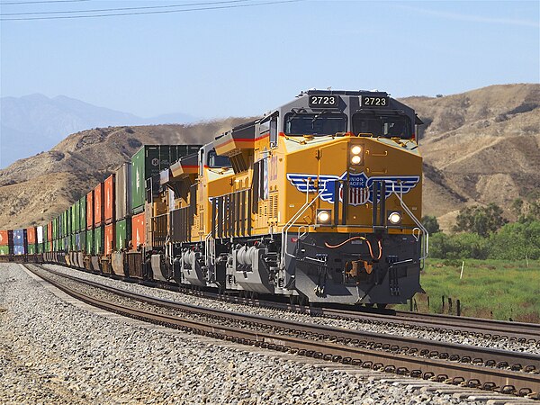 UP 2723 leading a train eastbound near inland California.