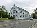 Main entrance of United Church of Christ Congregational, located at 6 Lexington Street Burlington, MA 01803-3734. Northeast side of building shown.