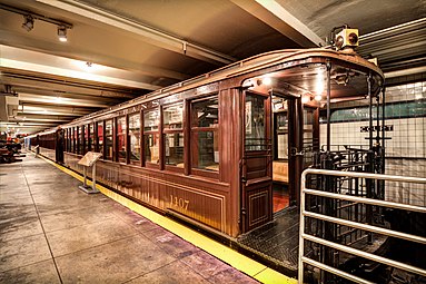 Wood-bodied "BU-type" elevated railcar, restored to original appearance and still operational