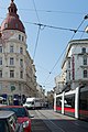 English: Through Siebensterngasse runs the tramway 49 from Ringstrasse to Bujattigasse in Hütteldorf Deutsch: Die Straßenbahnlinie 49 führt durch die Siebensterngasse.