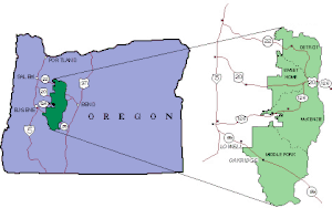 Mapa da Floresta Nacional Willamette.