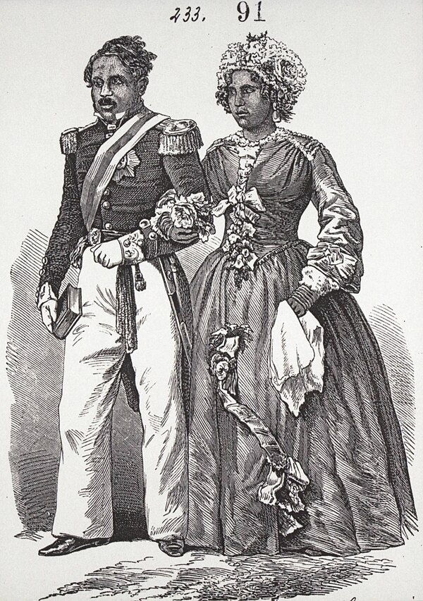 King Radama II walks with his wife Rabodo, who would become Queen Rasoherina after the coup against her husband.