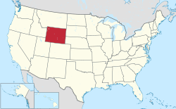 Yhdysvaltain kartta, jossa Wyoming korostettuna