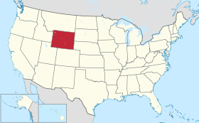 Mapa dos EUA coa Wyoming en destaque