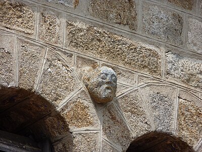 Detail of the tower of the church Saint-Pierre, Saillant, Puy-de-Dôme, France.