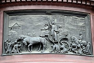 Рельеф "Появление Николая I на Сенной площади во время холерного бунта 1831 г.", скульптор Н. А. Рамазанов