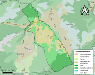 Barevná mapa znázorňující využití půdy.