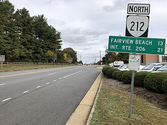 Virginia State Route 212 (Chatham Heights Road) 2019-10-29 13 05 32 View north along Virginia State Route 212 (Chatham Heights Road) at Virginia State Route 3 Business (Kings Highway) in Chatham Heights, Stafford County, Virginia.jpg