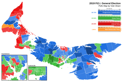 Map of the 2019 P.E.I. General Election by Electoral Polls 2019 PEI Polls Map.svg