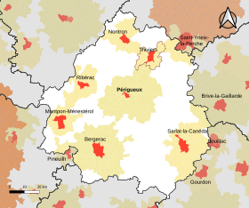 Umístění oblasti atrakcí Thiviers v departementu Dordogne