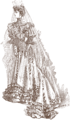 Tenue de mariée avec un long voile en mousseline transparente (1906).