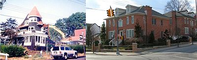 The demolition of the Chittensen House (left, in 1998) and the homes which replaced it (right, in 2006) 8404 11th Avenue 1998-2006 - DHHS.jpg