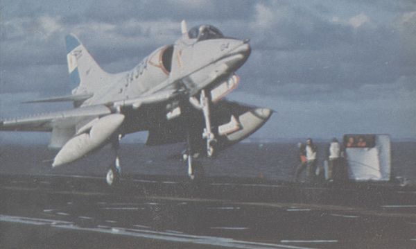 A-4Q landing on Veinticinco de Mayo, circa 1982