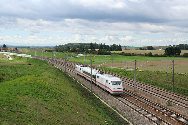 Upgraded line near Hebertshausen with ICE S on measurement run (September 2006)