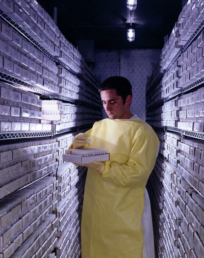 A technician looks at samples at the pharmaceutical lab in Rockville, Maryland LCCN2011631564.tif