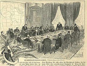 Gravure montrant les participants à la conférence de Berlin en 1885.