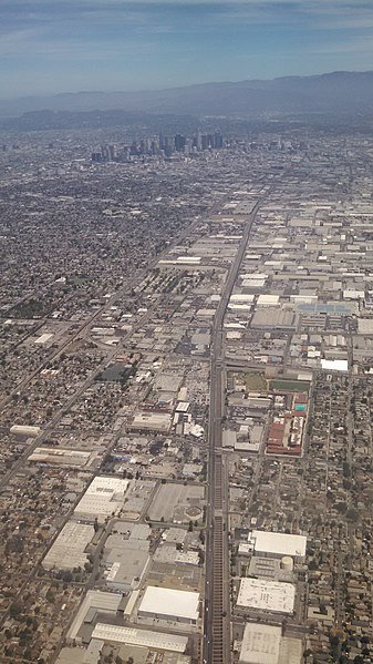 Aerial view showing Alameda Corridor trench in South Los Angeles