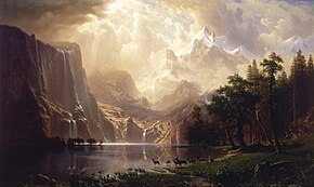 Among the Sierra Nevada, Californiaというタイトルのアルバート・ビアスタットの油彩画