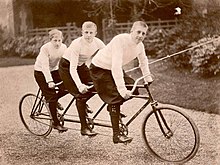 Brazilian princes (from left) Antonio, Luis, and Pedro on a triple tandem bike during their exile, 1891 Antonio, Luis and Pedro.jpg