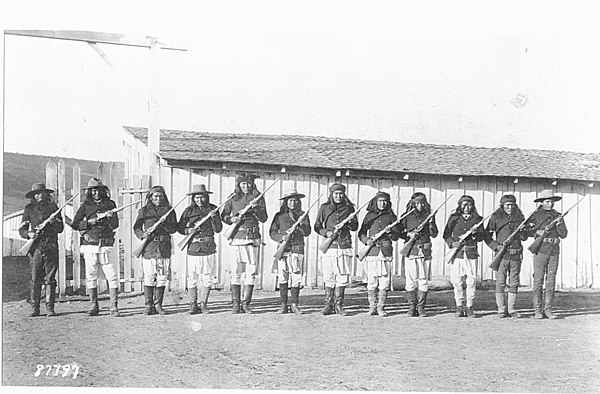 Apache Scouts visiting Fort Wingate during the 1880s.