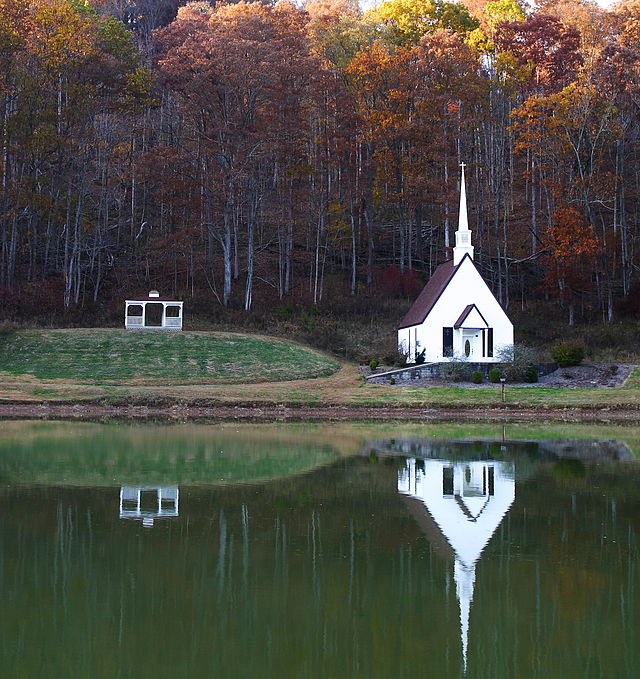 File:Autumn rippling waters church reflection - West Virginia